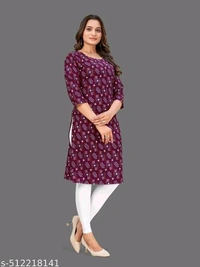 Women Crepe Fabric Printed Straight Kurti, Size -XS, S, M, L, XL, XXL, 2XL, XXXL, 3XL, 4XL, 5XL ( New Arrival New Design Fashionable Kurti ) - Xl