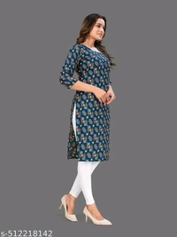 Women Crepe Fabric Printed Straight Kurti, Size -XS, S, M, L, XL, XXL, 2XL, XXXL, 3XL, 4XL, 5XL ( New Arrival New Design Fashionable Kurti ) - L
