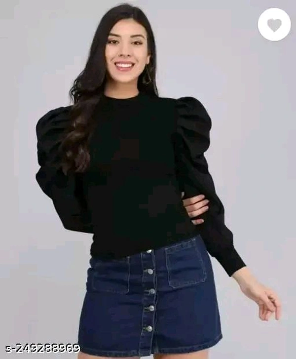 Casual Puff Sleeves Solid Women Top - L