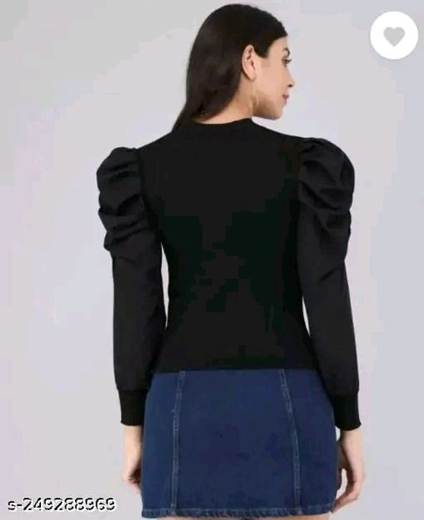 Casual Puff Sleeves Solid Women Top - L