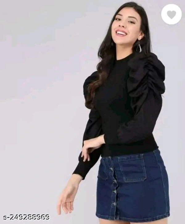 Casual Puff Sleeves Solid Women Top - Xl