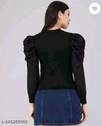 Casual Puff Sleeves Solid Women Top - Xl