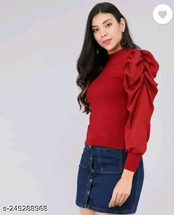 Casual Puff Sleeves Solid Women Top - S