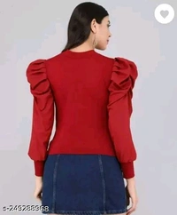 Casual Puff Sleeves Solid Women Top - S