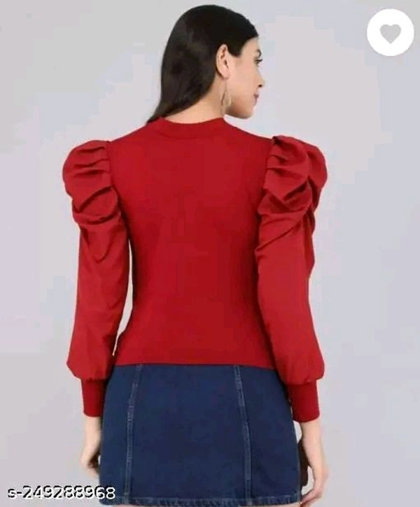Casual Puff Sleeves Solid Women Top - S
