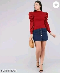 Casual Puff Sleeves Solid Women Top - S