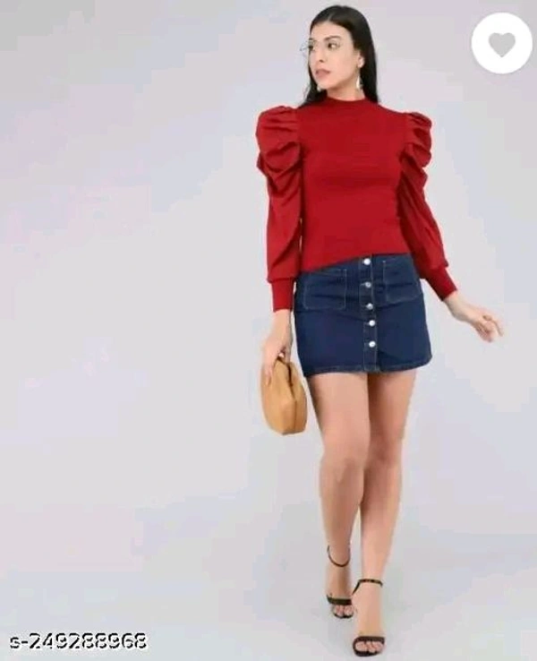 Casual Puff Sleeves Solid Women Top - S