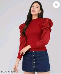 Casual Puff Sleeves Solid Women Top - S
