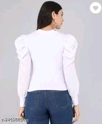 Casual Puff Sleeves Solid Women Top - M