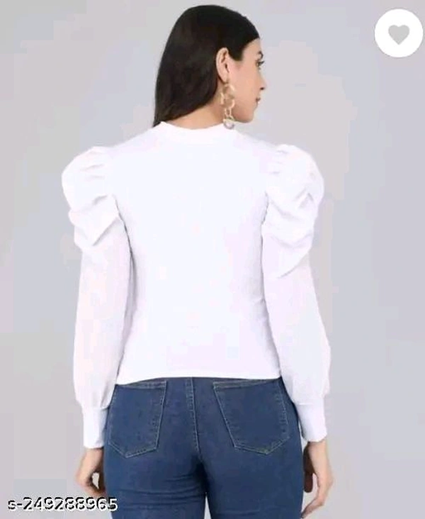Casual Puff Sleeves Solid Women Top - M