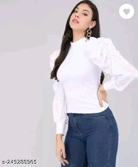Casual Puff Sleeves Solid Women Top - M