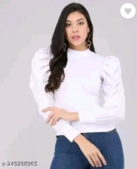 Casual Puff Sleeves Solid Women Top - M