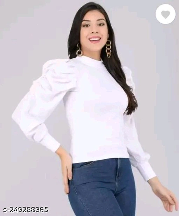 Casual Puff Sleeves Solid Women Top - Xl