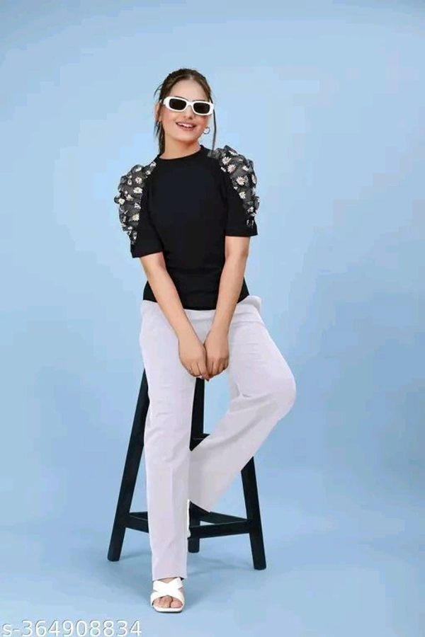 trendy flower pettern black  colour top for women's ||  Puff Sleeves top's || regular  wear top || #new top # new *
Fabric: Lycra - Xxl