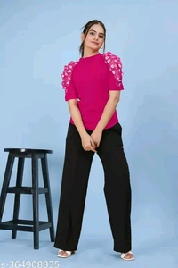 trendy flower pettern dark pink  colour top for women's ||  Puff Sleeves top's || regular  wear top || #new top # new - Xs