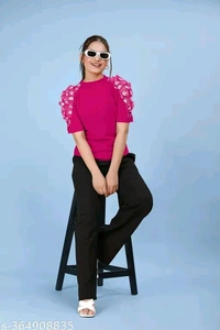 trendy flower pettern dark pink  colour top for women's ||  Puff Sleeves top's || regular  wear top || #new top # new - Xs