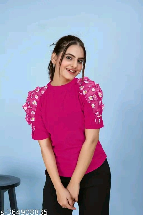 trendy flower pettern dark pink  colour top for women's ||  Puff Sleeves top's || regular  wear top || #new top # new - M