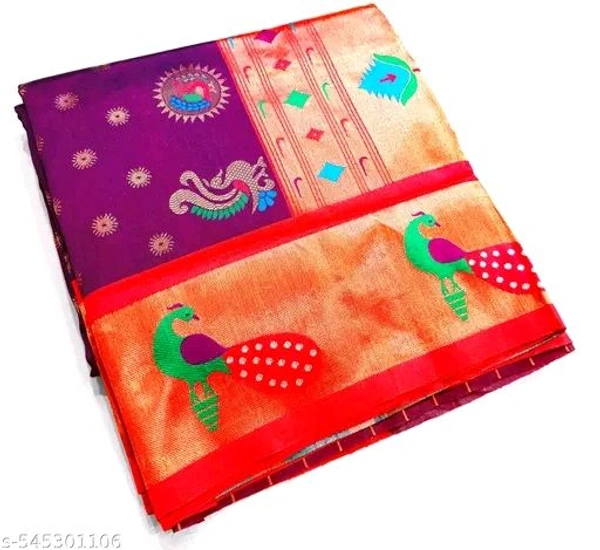 Paithani saree | Pure soft silk handloom saree | Paithani silk saree with | Traditional Indian attire | Handwoven silk fabric | Intricate Copper silver zari work | Comes with blouse pieces | Elegant and peacock design | Perfect for special occasions (Navy)