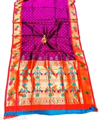 Paithani saree | Pure soft silk handloom saree | Paithani silk saree with | Traditional Indian attire | Handwoven silk fabric | Intricate Copper silver zari work | Comes with blouse pieces | Elegant and peacock design | Perfect for special occasions (Navy)