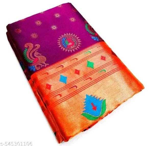 Paithani saree | Pure soft silk handloom saree | Paithani silk saree with | Traditional Indian attire | Handwoven silk fabric | Intricate Copper silver zari work | Comes with blouse pieces | Elegant and peacock design | Perfect for special occasions (Navy)
