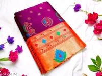 Paithani saree | Pure soft silk handloom saree | Paithani silk saree with | Traditional Indian attire | Handwoven silk fabric | Intricate Copper silver zari work | Comes with blouse pieces | Elegant and peacock design | Perfect for special occasions (Navy)