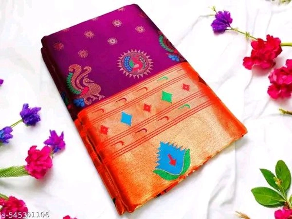 Paithani saree | Pure soft silk handloom saree | Paithani silk saree with | Traditional Indian attire | Handwoven silk fabric | Intricate Copper silver zari work | Comes with blouse pieces | Elegant and peacock design | Perfect for special occasions (Navy)