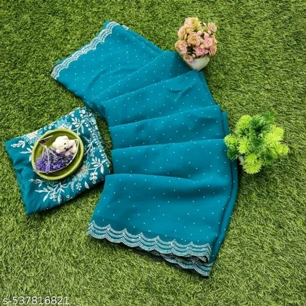 Designer Party wear Georgette Saree with Blooming Siroksi Work & Embroidered Blouse/ Siroski Saree