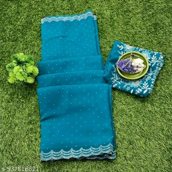 Designer Party wear Georgette Saree with Blooming Siroksi Work & Embroidered Blouse/ Siroski Saree
