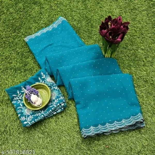 Designer Party wear Georgette Saree with Blooming Siroksi Work & Embroidered Blouse/ Siroski Saree