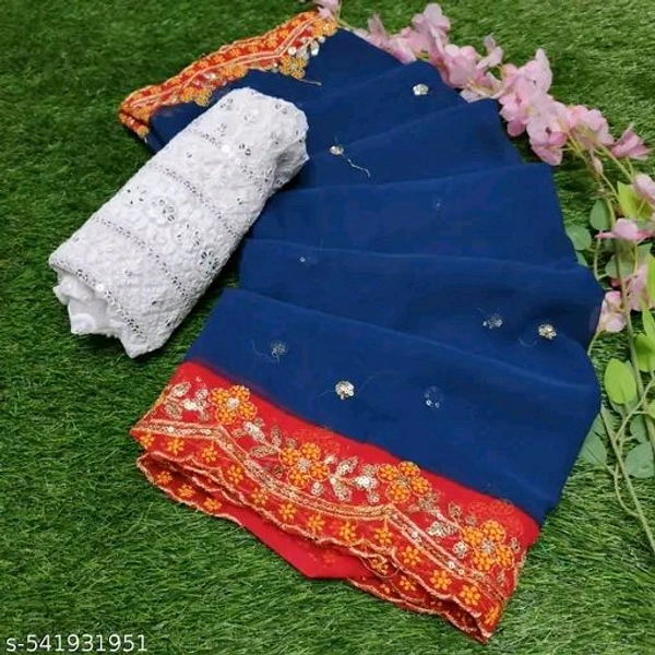 Exclusive Party wear Georgette saree with heavy cut work embroidery and cut work border with Heavy White embroidered blouse