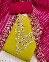 Bliss Flair White chanderi Silk Gota Patti Embroidered Dress Material suit for women With Heavy Neck And Lace (Unstitched)pakistani suit