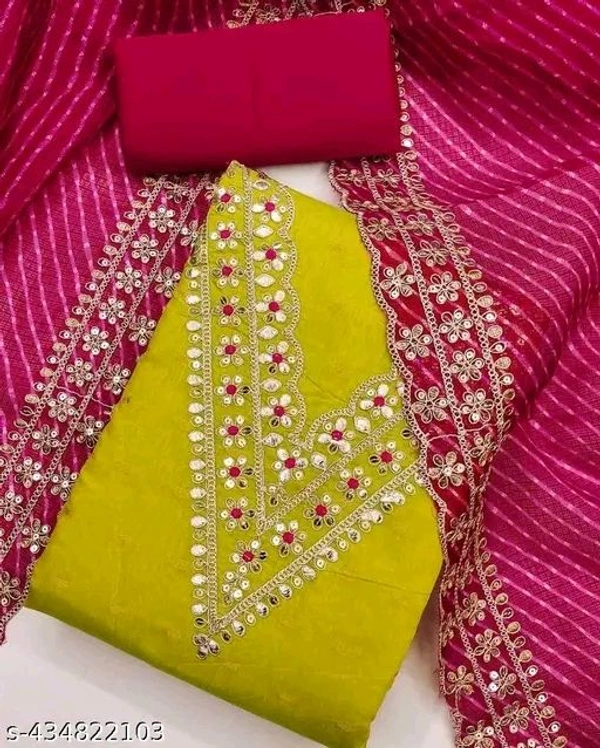 Bliss Flair White chanderi Silk Gota Patti Embroidered Dress Material suit for women With Heavy Neck And Lace (Unstitched)pakistani suit