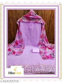 Bliss Flair Purple Heavy Geogrette Embroidered Dress Material suit for women With Heavy Neck And Lace