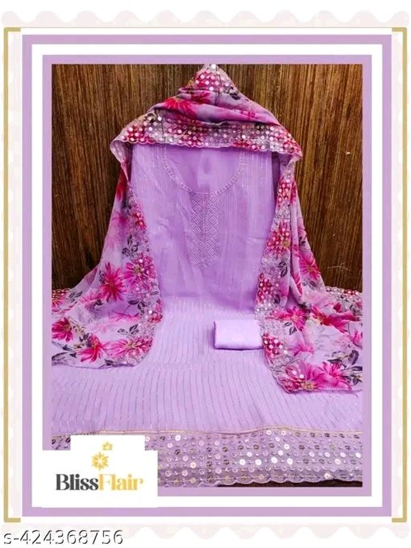 Bliss Flair Purple Heavy Geogrette Embroidered Dress Material suit for women With Heavy Neck And Lace
