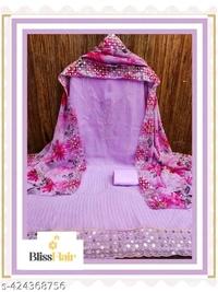 Bliss Flair Purple Heavy Geogrette Embroidered Dress Material suit for women With Heavy Neck And Lace