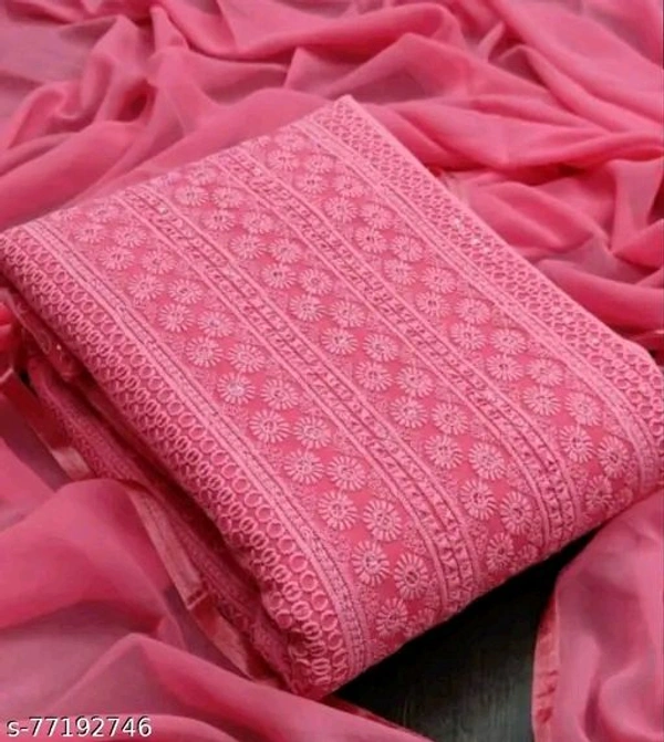 Women's Pink Floral Embroidered Georgette Suits & Dress Materials