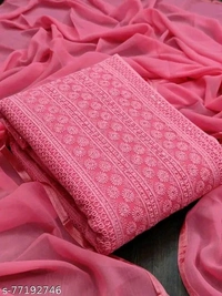 Women's Pink Floral Embroidered Georgette Suits & Dress Materials