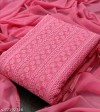 Women's Pink Floral Embroidered Georgette Suits & Dress Materials