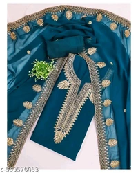 Navy blue Georgette fabric dress material for women | Thread work floral concept | unstiched suits for women | trendy suits
