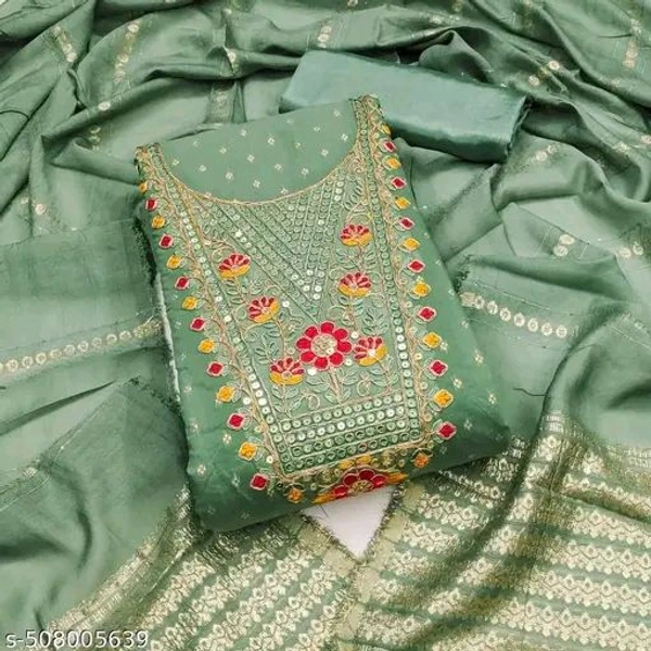 Bliss Flair Green Heavy Cotton Silk Embroidered Dress Material suit for women With Heavy Neck And Lace (Unstitched)pakistani suit