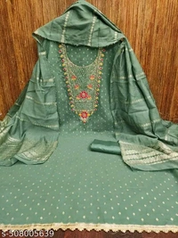 Bliss Flair Green Heavy Cotton Silk Embroidered Dress Material suit for women With Heavy Neck And Lace (Unstitched)pakistani suit