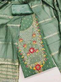 Bliss Flair Green Heavy Cotton Silk Embroidered Dress Material suit for women With Heavy Neck And Lace (Unstitched)pakistani suit
