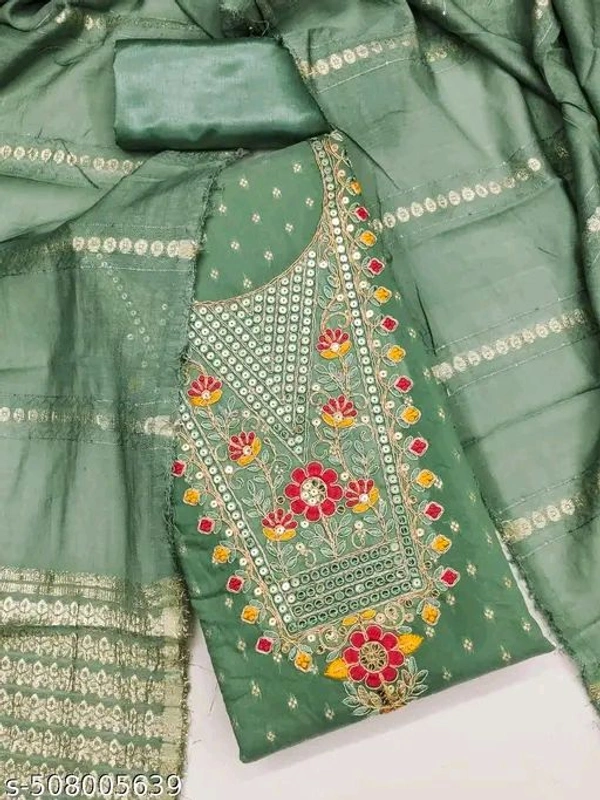 Bliss Flair Green Heavy Cotton Silk Embroidered Dress Material suit for women With Heavy Neck And Lace (Unstitched)pakistani suit