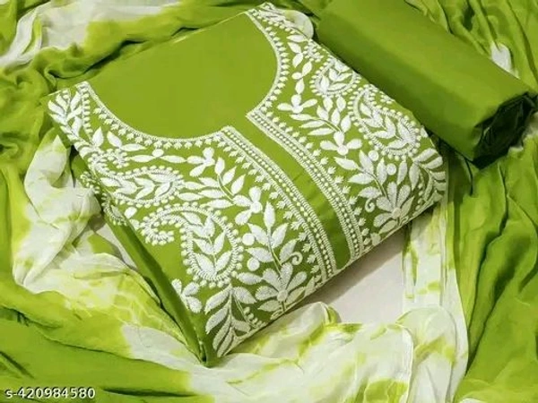 Women's & Girl's Cotton Lucknowi work Dress Material with Chiffon Dupatta || Salwar kameez material with Dupatta || Cotton Salwar suit material with Dupatta || Ethnic wear salwar suit