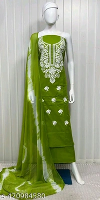 Women's & Girl's Cotton Lucknowi work Dress Material with Chiffon Dupatta || Salwar kameez material with Dupatta || Cotton Salwar suit material with Dupatta || Ethnic wear salwar suit