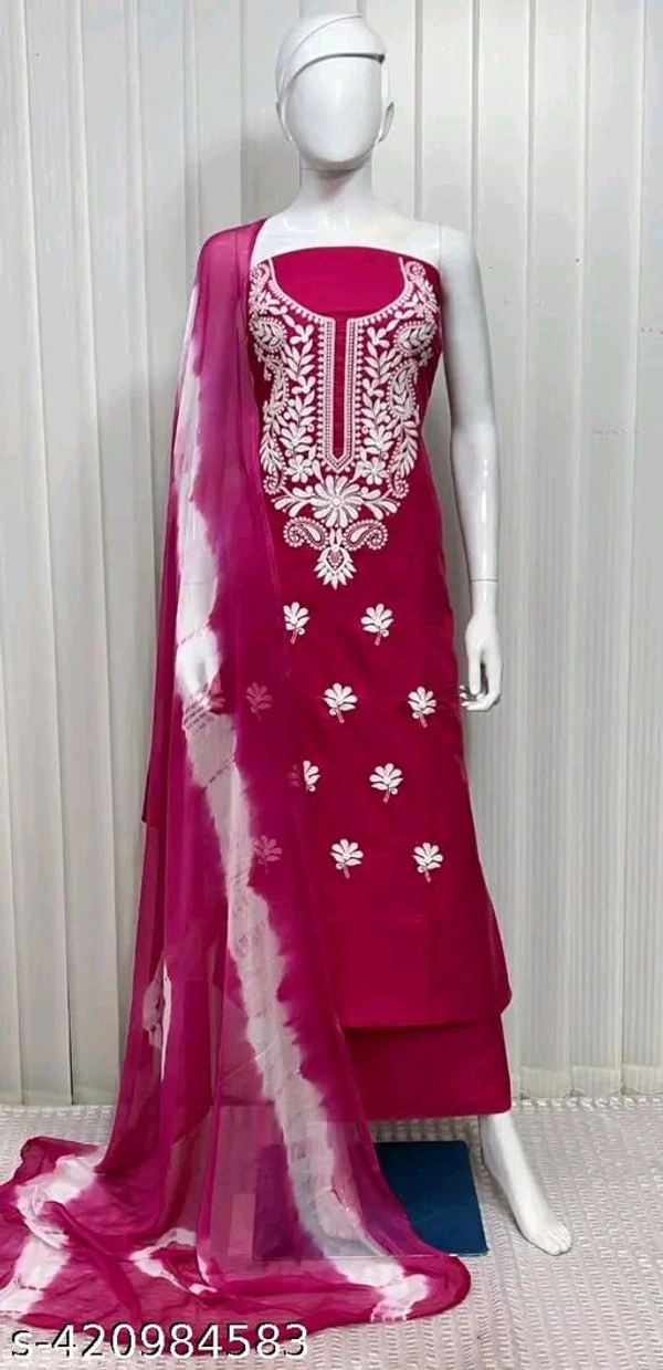 Women's & Girl's Cotton Lucknowi work Dress Material with Chiffon Dupatta || Salwar kameez material with Dupatta || Cotton Salwar suit material with Dupatta || Ethnic wear salwar suit