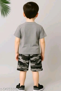 Boys Grey Camouflage Sportswear Set | T-Shirt & Shorts Matching Combo - 0-3 Month