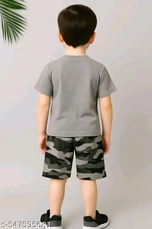 Boys Grey Camouflage Sportswear Set | T-Shirt & Shorts Matching Combo - 0-3 Month