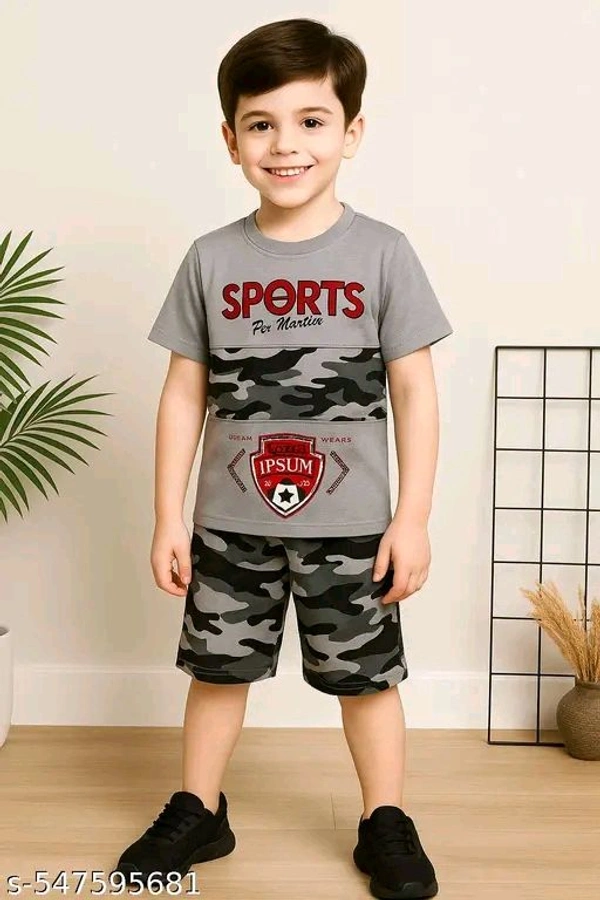 Boys Grey Camouflage Sportswear Set | T-Shirt & Shorts Matching Combo - 0-3 Month