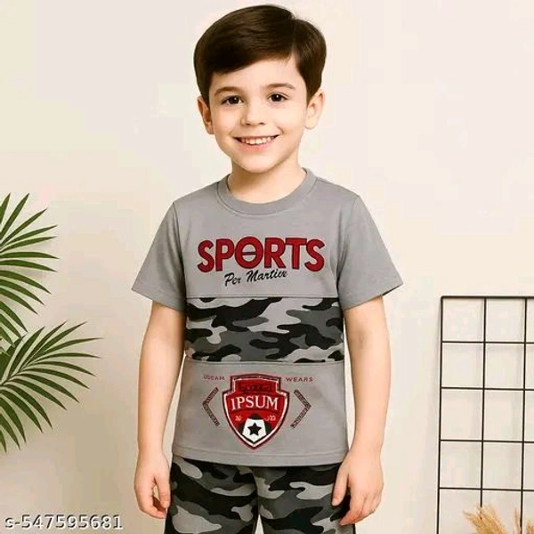 Boys Grey Camouflage Sportswear Set | T-Shirt & Shorts Matching Combo - 6-9
